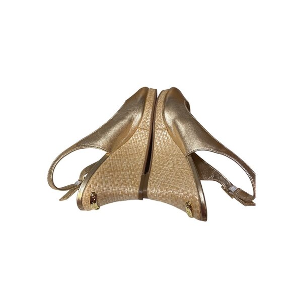 Lilly Pulitzer Gold Wedge Sandals Peep Toe Slingback Women’s Size 7.5 - Picture 7 of 8